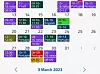 Kalenderen til Stokland er et lappeteppe av ulike korte oppdrag med hver sin fargekode. Lilla for Tolkesentralen, blått for domstolene og mørkegrønt for Oslo kommune.