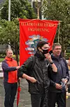MOTMARKERING: Rune Myntevik (t.v) fra Elektroarbeidernes Fagforening Vestland og Jorge Alex Dahl (t.h) fra Unionen fagforening var noen av de tillitsvalgte som markerte motstand mot SIAN i Bergen i august i fjor.