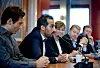 LO KRITISK: Zahir Belounis sterke historie synliggjør situasjonen i Qatar for idrettsfolk og andre arbeidende. Tvangsarbeid er utbredt og LO er svært kritisk til Qatar-VM når tisltanden er slik den er. Fra høyre Bjarne Berntsen fra fotballforbundet, idrettspresident Børre Rognlien og Gerd Kristiansen. Fra venstre lederen i NISO Joachim Walltin og Zahit Belounis.