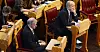 Statsminister Jonas Gahr Støre og finansminister Tygve Slagsvold Vedum under framleggelsen av det nye statsbudsjettet for 2022.