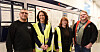 Coop-ansatte Laarbi Afkir (t.v.), arbeidsminister Tonje Brenna, nestleder i Fellesforbundet, Kine Asper Vistnes og hovedtillitsvalgt på Coop logistikk, Øystein Berg.