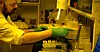 ANALYSE: Laboratorieingeniør Erling Aarhus Bratsberg analyserer konsentrasjonen av klorofyll i vannprøver fra en norsk fjord. Lyset i rommet må være gult, så ikke klorofyllet brytes ned.