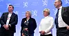 LO-leder Hans-Christian Gabrielsen (fra venstre), statsminister Erna Solberg, finansminister Siv Jensen og NHO-leder Ole Erik Almlid på tirsdagens kontaktmøte.