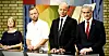 SV-leder Audun Lysbakken, Sp-leder Trygve Slagsvold Vedum og Ap-leder Jonas Gahs Støre side om side i partilederdebatt. (Arkivfoto)