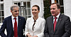 Ap-leder Jonas Gahr Støre og statsminister Stefan Löfven i Sverige slår et slag for den nordiske samfunnsmodellen. Her sammen med statsminister Mette Frederiksen i Danmark.