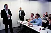 Avdelingsdirektør i Forsvarsdepartementet Frode Halgunset gav få svar til de tillitsvalgte i NTL Forsvaret da de møttes på mandag. I salen satt NTL Forsvarets leder Tom-Rune Klemetsen og tillitsvalgt Ann Berit Sagedal.