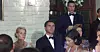 Daværende statsminister Jens Stoltenberg tenker på sykelønna, mens kronsprinsen holder tale under regjeringens middag før Håkon og Mette-Marits bryllup i 2001.