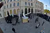 KNUS NAZISMEN: Monumentet over Osvald-gruppa skal stå utenfor Østbanehallen på Jernbanetorget i Oslo. Fullskalamodellen ble testet ut mandag,
