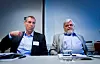 Statoils Atle Reinseth (t.v.) og Knut Veum fra Konkraft på olje- og gasskonferansen til Fellesforbundet.