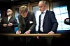 Fra venstre: Jørgen Leegaard, direktør i Byggenæringens Landsforbund; Per Skau, forbundssekretær i Fellesforbundet og Jan Tore Sanner, kunnskap- og integreringsminister.