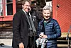 En av filmens hovedrolleinnhaverne, Simon J. Berger og LO-leder Peggy Hessen Følsvik under innspillingen av Sulis 1907.