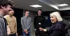 Kommunal- og moderniseringsminister Monica Mæland møter lærlinger i Statsbygg. Fra venstre: Stig Kjul Sæther, Lukas Lund Fuglerud, Jonas Fritzøe Hovdenak og Andreas Resvoll.