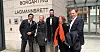 Fra venstre LO-advokast Imran Haider, LO-nestleder Peggy Hessen Følsvik, nestleder i Kabinansattes Forbund, Bjarte Stedje, LO-advokat Katrine Hellum Lilleengen og Yngve Carlsen i Norsk Flygerforbund.