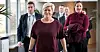 Finansminister Siv Jensen (Frp) på vei til  pressekonferanse om statsbudsjettet for et år siden.