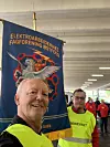 Distriktssekretær Stefan Fiko (t.v.) og Are Bergli Heier fra markeringen i Sarpsborg onsdag.
