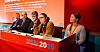 STYRINGSDEBATT: Fra venstre: Pål N. Arnesen (leder YS Stat), Anders Kvam (leder Akademikerne Stat), Egil André Aas, (leder i LO Stat), Kjersti Barsok (leder i NTL) og Guro Elisabeth Lind (leder i Unio Stat) diskuterte hvordan staten skal styres på Kartellkonferansen tirsdag.