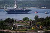 USS Gerald R. Ford i Oslofjorden, drevet av to atomreaktorer.