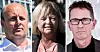 Nestleder Terje Moen i Skolenes landsforbund (SL), FO-leder Mimmi Kvisvik og Creo-leder Hans Ole Rian støtter pensjonistene om underregulering av pensjoner.