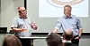 FLT-leder Ulf Madsen (t.v.) og leder Frode Alfheim i Industri Energi under ett av de felles medlemsmøtene de har hatt denne høsten.