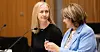 Styreleder Renate Larsen og administrerende direktør Marit Lind i Helse Nord under et ekstraordinært styremøte i Tromsø tirsdag.