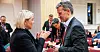 DISKUSJONER: LO Stat-leder Egil André Aas og statsråd Monica Mæland er uenige, men innstilte på å samarbeide.