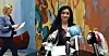 Hadia Tajik presenterte enigheten rundt den nye krisepakka på en pressekonferanse i Stortinget torsdag.