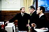 Håkon Angell (til venstre) i samtalen Einar Stueland i Høyesterett i forbindelse med behandlingen av verftssaken.