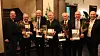 50-årsjubilanter: Fra venstre ser vi forbundsleder Brede Edvardsen, Trygve Reknes, Helge Malmfred Haukeland, Svein I. Ramsdal, Harald Norvik, Øystein Lønnebakken og leder i avdelingen, Knut-Johannes Berg.