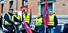 PÅFYLL: NTL-nestleder Fredrik Oftebro (f.v.) leverte boller og kaffe til de streikende Pål Grønli og Lars Lauritzen, sammen med forbundssekretærene Lone Lunemann Jørgensen og Dag Agledal.