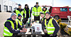 SAMLET I STREIKEN: Medlemmer fra FLT og Fellesforbundet gjør felles front i streiken. F.v. Espen Furuly (FLT), Erik Hasselø, John Georg Edseth, Mikkel Granerud, Emil Falk, Joakim Kvithyll Guldseth, Ole-Kristian Granheim (alle fra Fellesforbundet) og Asgeir Bidtnes (FLT).