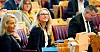 Arbeids- og sosialminister Anniken Hauglie (i midten) ble grillet om femprosentskontrakter i innleiebransjen i Stortingets spørretime onsdag. Eldre- og folkehelseminister Åse Michaelsen (t.v.) og olje- og energiminister Kjell-Børge Freiberg (t.h.) deltok også under spørretimen.