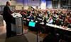 MINISTER PÅ BESØK: Arbeidsminister Robert Eriksson besøkte Fellesforbundets landsmøte mandag.