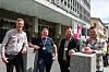 ALLIANSE: Fellesforbundet, Arbeidsmandsforbundet og EL og IT har dannet en allianse på kongressen, og poserer her foran en stein som garantert inneholder kvarts. F.v. Christian Justnes og Kenneth Olderøien fra Fellesforbundet, Frode Engen fra Arbeidsmandsforbundet og Markus Hansen fra EL og IT Forbundet.