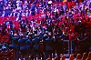 SUPPORTERE: Her hyller det norske landslaget den norske supporterklubben under åpningsseremonien.
