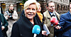 Siv Jensen omkranset av journalister. Nå blir det stillere, for på helgens Frp-landsmøte takker hun av som Frp-leder.