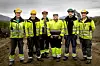 Arbeidsfolk: Disse karene er med på å bygge ny togstasjon på Tverlandet. Fra venstre ser vi Arnt Ove Nilsen, David Olsen, Jim Ingvaldsen (leder), Ronny Hansen, Mats Horn Fastvold (verneombud) og Gunnar Olsen.