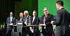 MER GODS PÅ BANE: Erik Røhne fra Vy (f.v.), Arne Nævra fra SV, Per Olaf Lundteigen fra Sp, Helge Orten fra Høyre og Sverre Myrli fra Sp. Kenneth Sandmo fra LO ledet debatten.,