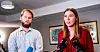 AUF-leder Astrid Willa Eide Hoem og Senterungdommens leder Torleik Svelle møtte pressen etter å ha besøkt regjeringsforhandlingene mellom Arbeiderpartiet og Senterpartiet på Hurdalsjøen