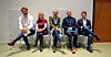 Fra venstre: Eirik Lae Solberg (H), Anne Lindboe (H), Hallstein Bjercke (V), Øyvind Håbrekke (KrF) og Magnus Birkelund (FrP) under pressetreff på Oslo rådhus.