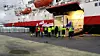 Aksjonister blokkerer lasting og lossing fra hurtigruteskipet Vesterålen på kaia i Tromsø natta mellom 20. og 21. mai 2014.