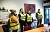 PARTIKONTORET: Streikende vektere får bruke Ap-kontoret som streikelokale, lage kaffe og varme seg. Fra v: Marit Bakken, Linn Kristin Storhaug, Anette Grande -Johansen og Frode Pedersen. Alle jobber i Securitas. Vekterne streiket i flere uker høsten 2020.