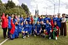 OSLO: Kampklare jenter fra Øst-Jerusalem og flyktningeleire, sammen med Michaela Kovacs, Jalen Tompkins og Olaug Tvedten fra Vålerengas Toppserie, på Valle Hovin, dag 3 i Norway Cup.