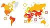 IFS' Global Rights Index 2019. IFS har delt inn landene i seks kategorier etter overgrepene mot faglige rettigheter.  MØRKEST RØD: Ingen garantier for faglige rettigheter fordi landet er lovløst. MØRK RØD: Ingen garanti for faglige rettigheter. MØRK ORANSJE: Systematiske brudd på faglige rettigheter. LYS ORANSJE: Vanlig med brudd på faglige rettigheter. GULT: Gjentatte overgrep på faglige rettigheter. GRØNT: Sporadiske brudd på faglige rettigheter. GRÅTT: Ingen  data