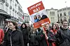 Forbundsleder Mimi Kvisvik i tog 1. mai på Karl Johan i Oslo i 2010. Kravet er likelønn nå!
