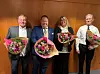 25-årsjubilantene: Fra venstre på bildet ser vi Jan Olav Kirkerud som jobber med service på kontormaskiner og kaffemaskiner. De tre neste, Morritz Randeberg, Gunn-Monica Gundersen og Tom Erling Nordby, er eller har vært vektere.