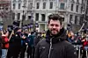 Partileder i Rødt, Bjørnar Moxnes, møtte opp for å støtte demonstrantene. Partiet vil ha en makspris på 35 øre per kilowattime.