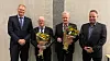 50-årsjubilanter: Fra venstre ser vi leder i avdelingen, Tron Stene, Per Ove Støle, Bjørn Jostein Mysing og forbundssekretær Frank Toks.