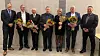 40-årsjubilanter: Fra venstre ser vi leder i avdelingen, Tron Stene, Alf Inge Eia, Tarald Tønnesen, Tor Helge Johnsen, Bjørg Mysing, Jostein Egeli og forbundssekretær Frank Toks.