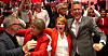 F.v: HK-leder Christopher Beckham, Fagforbundets leder Mette Nord, LO-leder Kine Asper Vistnes og Fellesforbundets nye leder Christian Justnes på Aps valgvake.