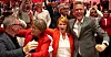 F.v: HK-leder Christopher Beckham, Fagforbundets leder Mette Nord, LO-leder Kine Asper Vistnes og Fellesforbundets nye leder Christian Justnes på Aps valgvake.